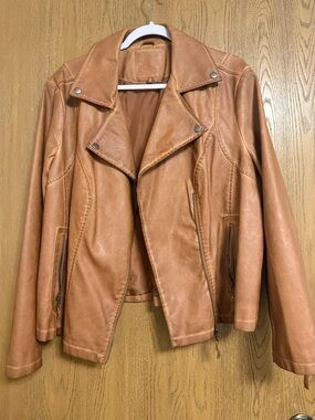 Max Studio Cognac Faux Leather Moto Jacket